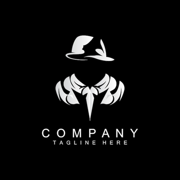 Detective Man Logo Design Mafia Detective Fashion Tuxedo And Hat Illustration Vector BlackMan Businesman Icon