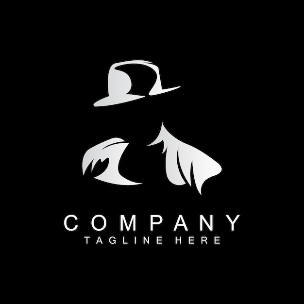 Detective Man Logo Design Mafia Detective Fashion Tuxedo And Hat Illustration Vector BlackMan Businesman Icon