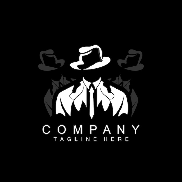 Detective Man Logo Design Mafia Detective Fashion Tuxedo And Hat Illustration Vector BlackMan Businesman Icon