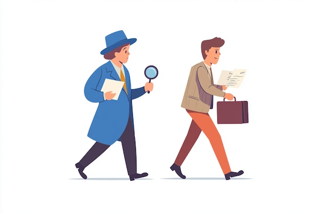 Detective Wearing Blue Hat Holding Magnifier