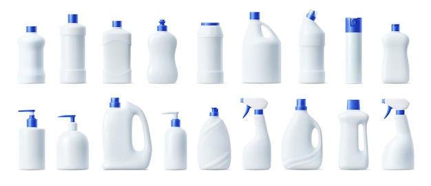 Detergent clean product plastic bottles mockup set