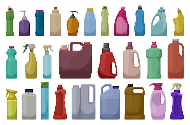 Detergent of product cartoon icon set