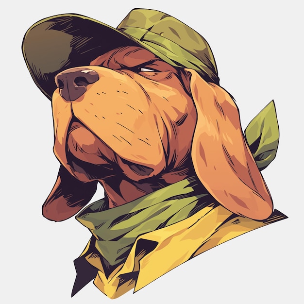 A determined dog soldier cartoon style