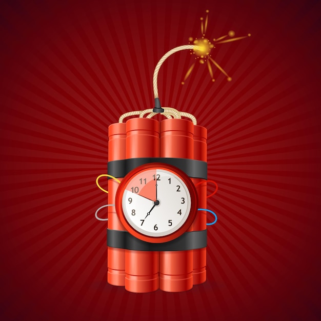 Detonate Dynamite Bomb and Timer Clock Vector