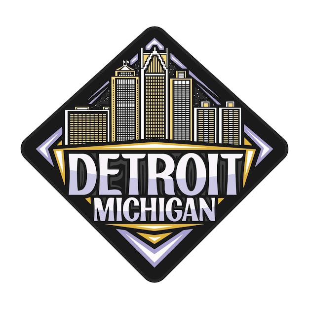 Detroit Skyline Landmark Flag Sticker Emblem Badge Travel Souvenir Illustration