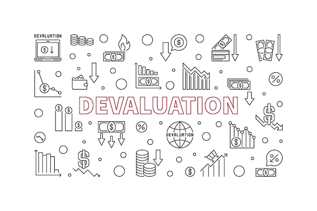 Devaluation horizontal banner Currency Depreciation vector line illustration