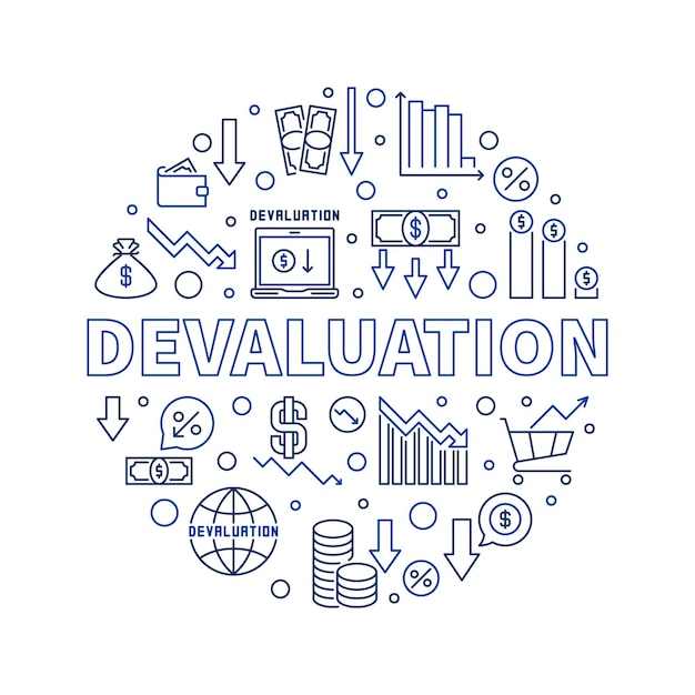 Devaluation outline round banner Currency Depreciation vector illustration