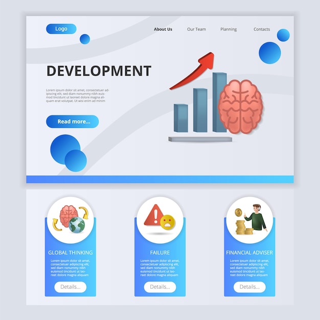 Development flat landing page website template global thinking failure financial adviser web banner