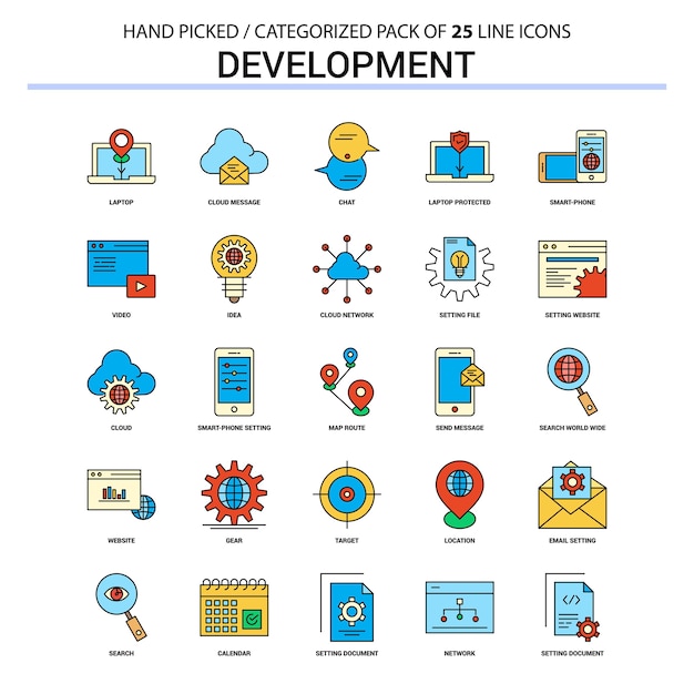 Development Flat Line Icon Set