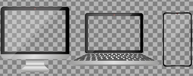 Device screen mockup Smartphone laptop and monoblock monitor with blank screen for you design