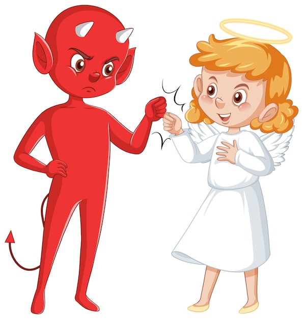 Devil and angel cartoon character on white background