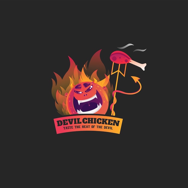 Devil chicken taste the heat of the devil vector logo design