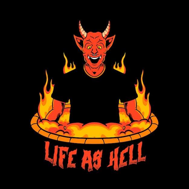 Vector devil on fire says life as hell