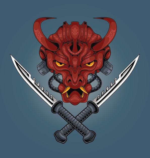 Devil mecha samurai sword illustration