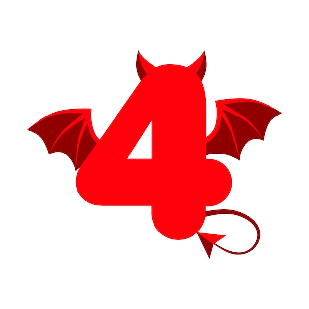 Devil red 4 number with wings for ui games