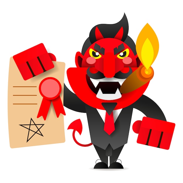 Devil showing the contract for your signature