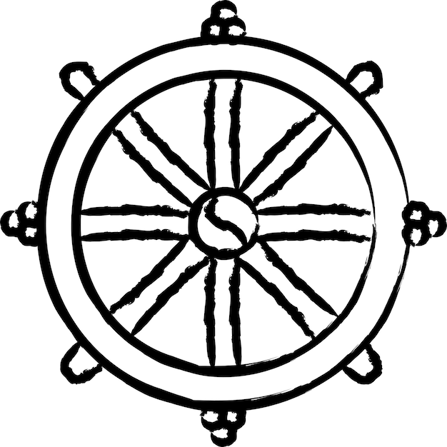 Dharma Wheel hand drawn vector illustration