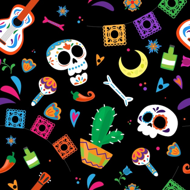 Dia de los muertos  day of the dead seamless pattern