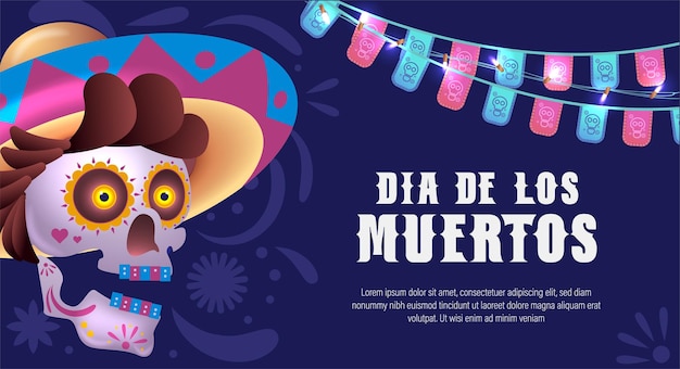 Dia de los muertos means Day of the dead. Mexican holiday festival Template Banner Vector Design