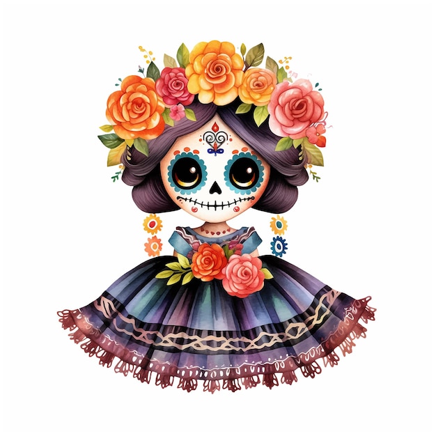 Dia de los muertos outfit watercolor paint ilustration