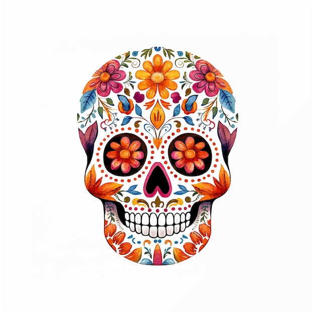 Dia de los muertos skull watercolor paint ilustration