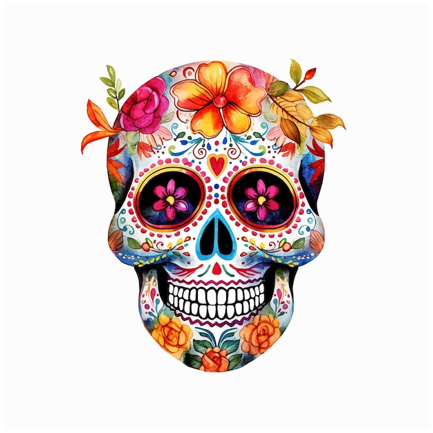 Dia de los muertos skull watercolor paint ilustration