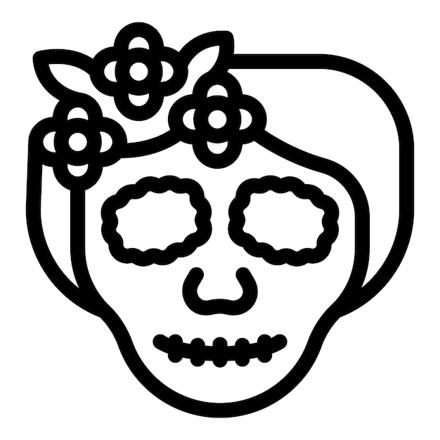 Dia de los muertos sugar skull wearing flower crown icon