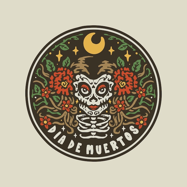 Dia de los muertos vintage badge illustration