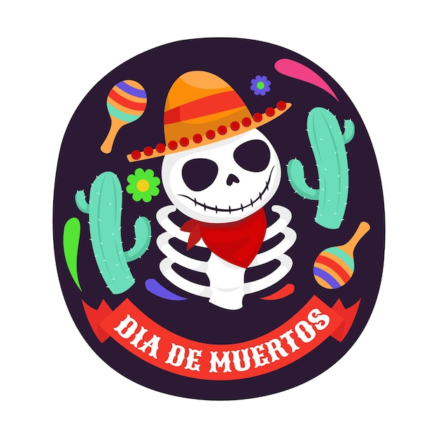 Dia de muertos celebration isolated on white background