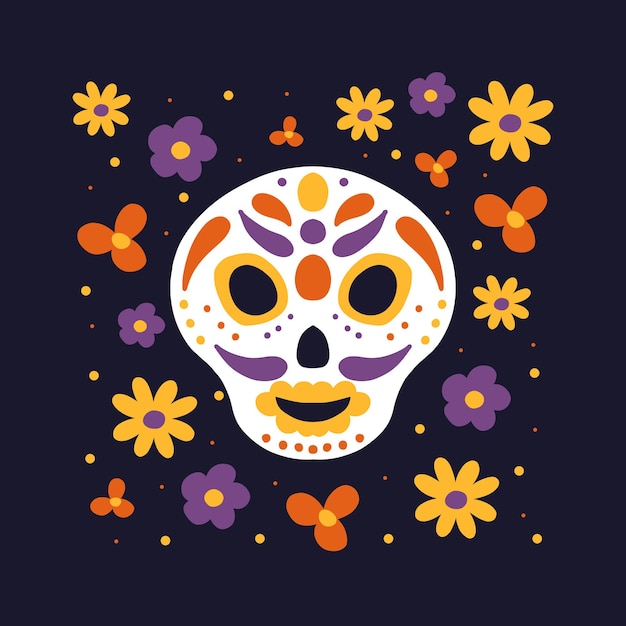 Dia de muertos The day of the Dead Skull with ornaments for the day of the dead Vector illustration