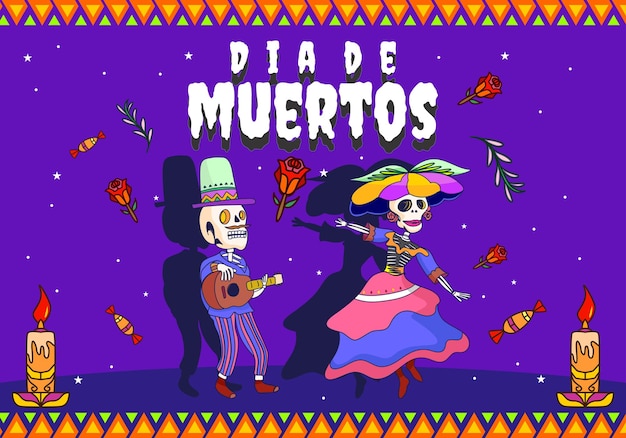 Dia de muertos festival background design with dancing action