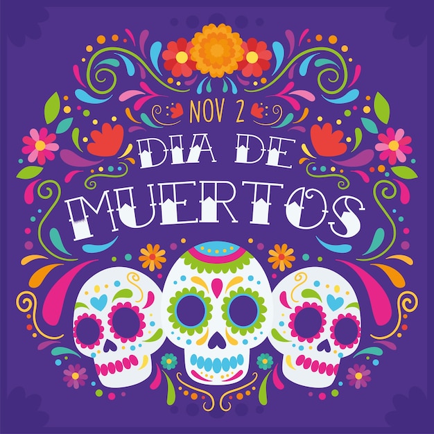 Dia de muertos group of skeletons poster Vector