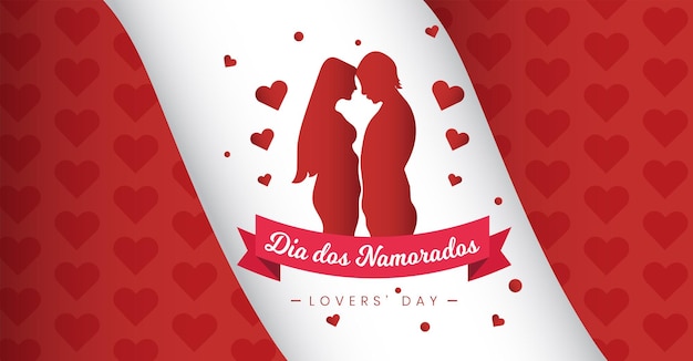 Dia dos Namorados Brazil Valentine Lovers Day greeting card red background template gf bf silhouette vector