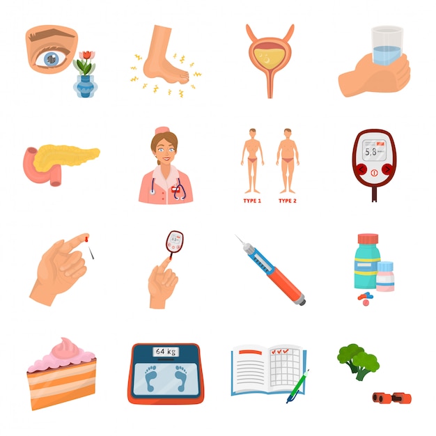 Diabetes bean cartoon icon set