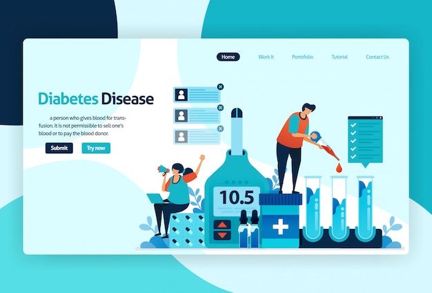 Vector diabetes disease landing page