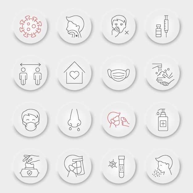 Diabetes disease line icon set