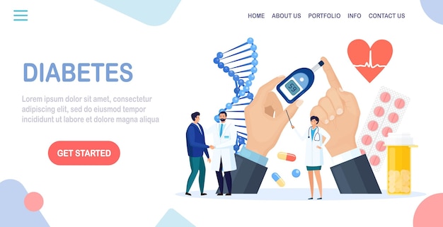 Diabetes. Doctors testing blood for glucose, using glucometer for hypoglycemia or hyperglycemia diagnosis. Laboratory equipment, pills. Physician measuring sugar level. World diabetic awareness day