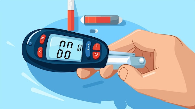 Vector diabetic blood glucose level test at digital glucometer