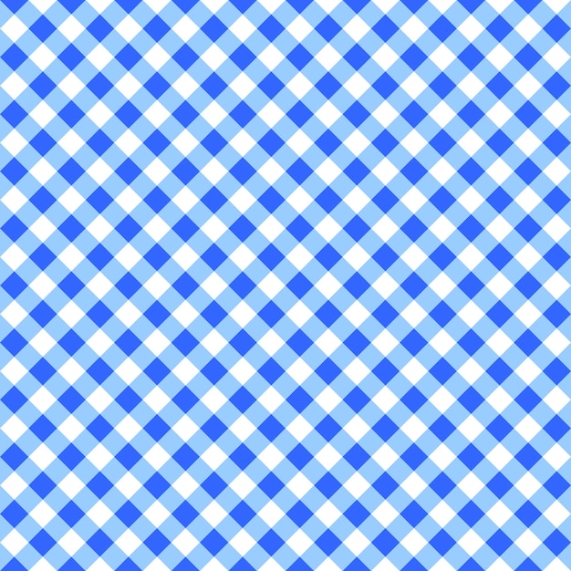 Diagonal blue and white gingham seamless patternCheckered texture for picnic blanket