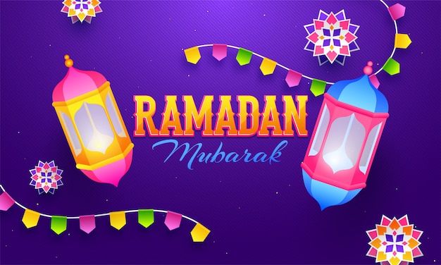 Diagonal grey lines on purple background for Ramadan Mubarak pos