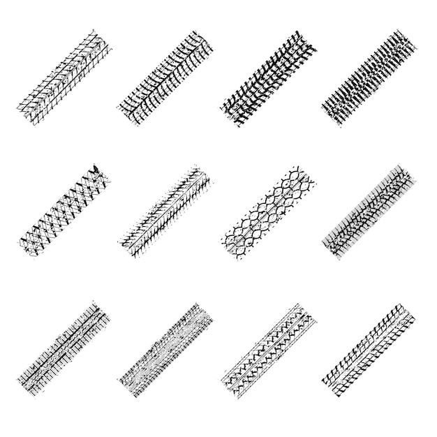 Vector diagonal grunge tire tracks set