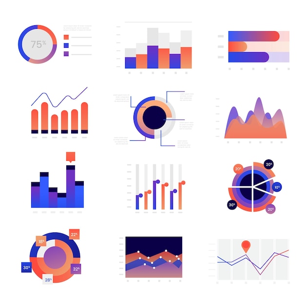 Diagram Chart Infographics Template Vector Illustration Set with neo colors