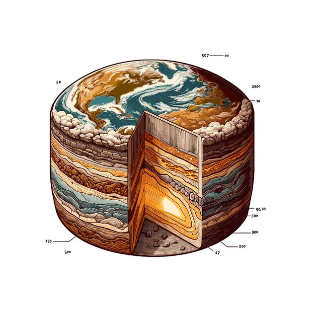 Vector a diagram of the earth with different types of earth crosssection and layer of earth