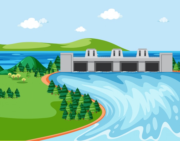 Diagram showing dam and river