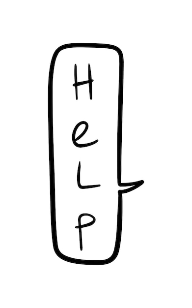 Dialog cloud with 'help' inscription ask for help doodle linear cartoon coloring book