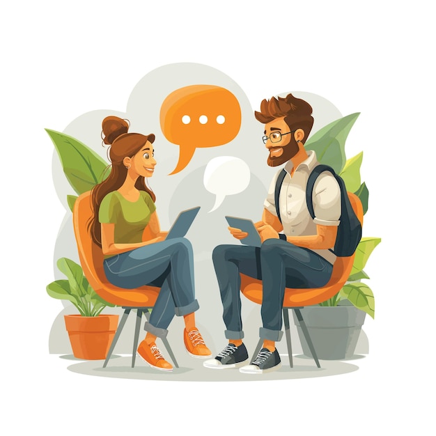 A dialogue between two people a flat illustration isolated on a white background a concept