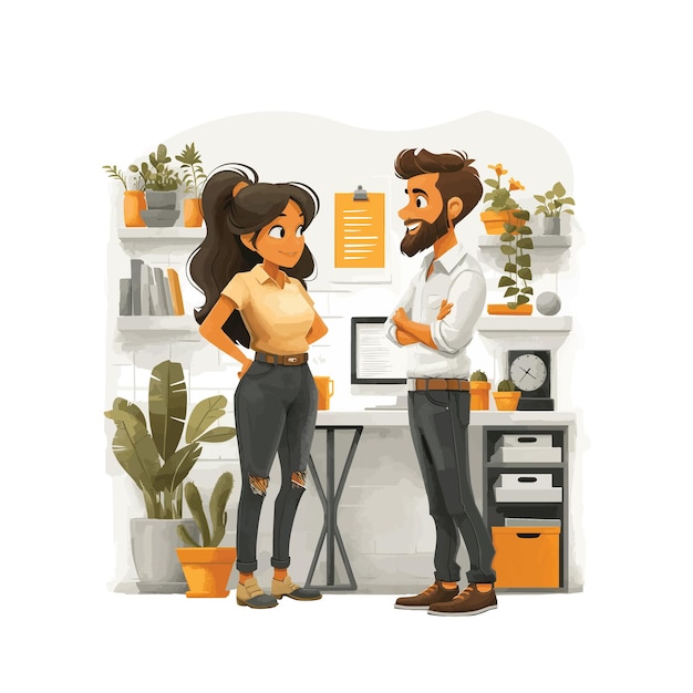 A dialogue between two people a flat illustration isolated on a white background a concept