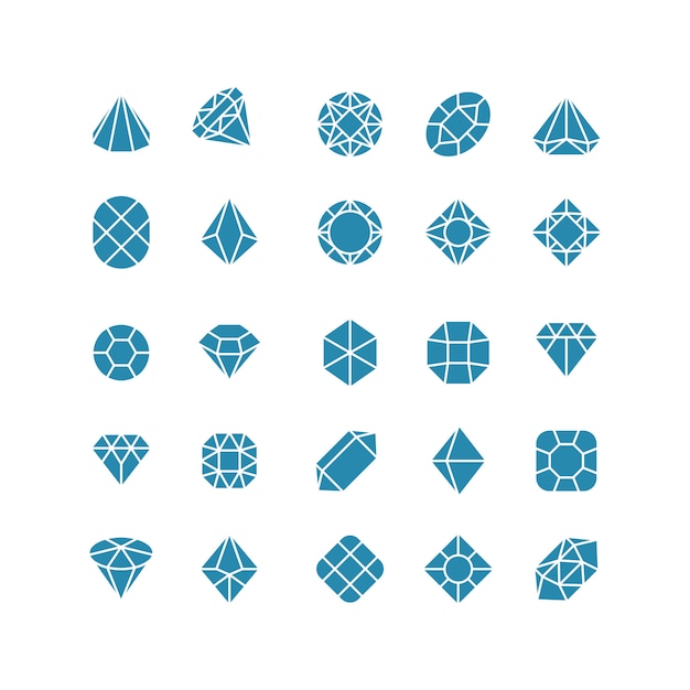 Diamond abstract icons. Expensive jewelry vector symbols