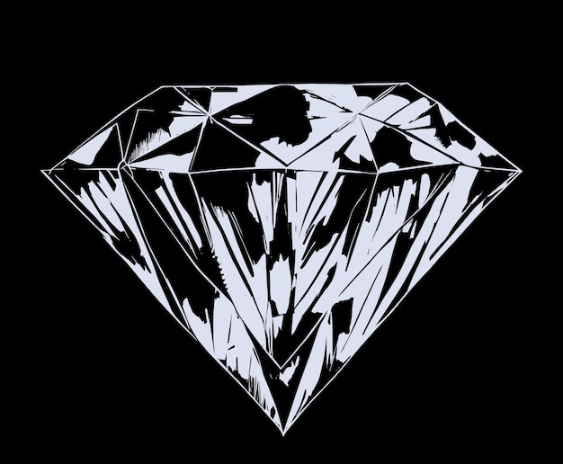 Diamond on black background abstract sketch hand drawn in engraving style Vector illustration.