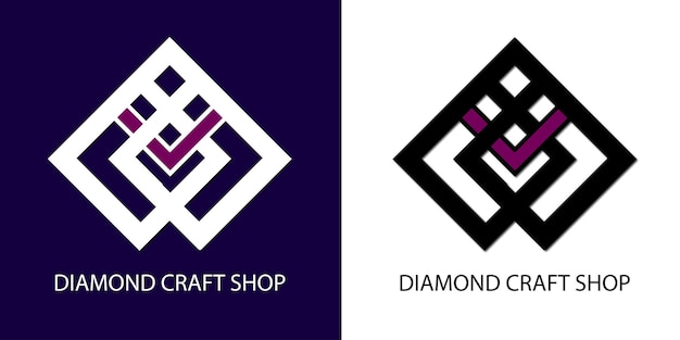 Diamond craft shop logo geometrical design inspiration isolated on white and blue background vector